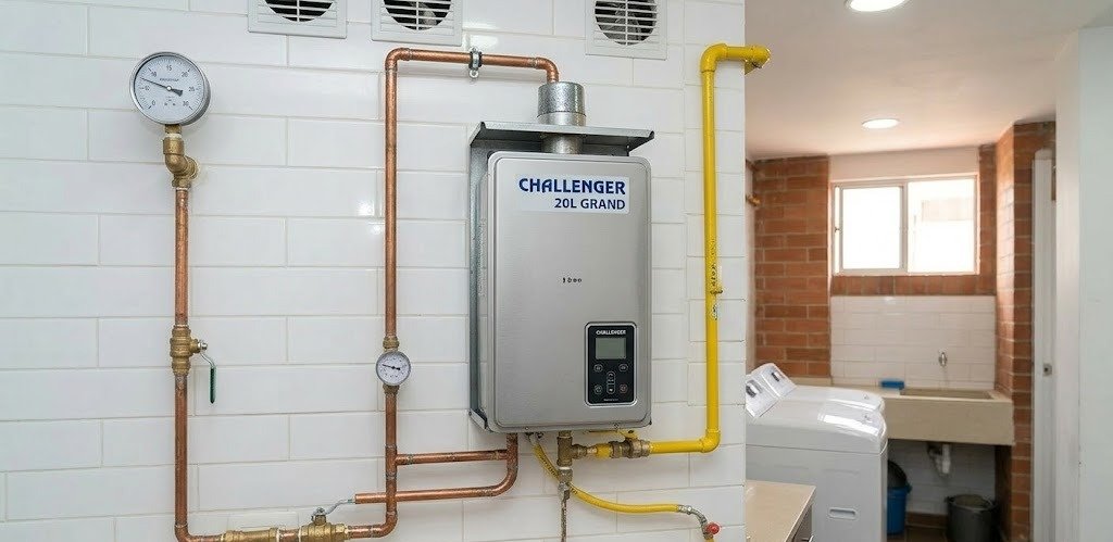 Resultado final de un arreglo especializado de reparación de calentadores Challenger en Cali con tuberías certificadas.