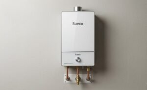 Un especialista de Calitécnicos ejecuta el mantenimiento preventivo periódica de un calentador de paso Mabe en Cali.