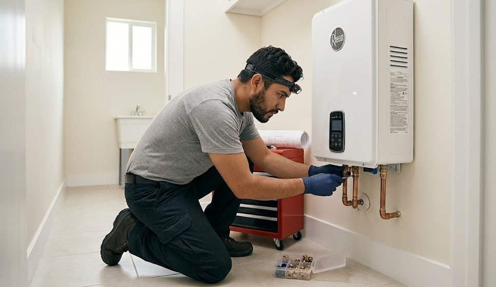 Técnico experto en la reparación y servicio técnico de calentadores Rheem en Cali.