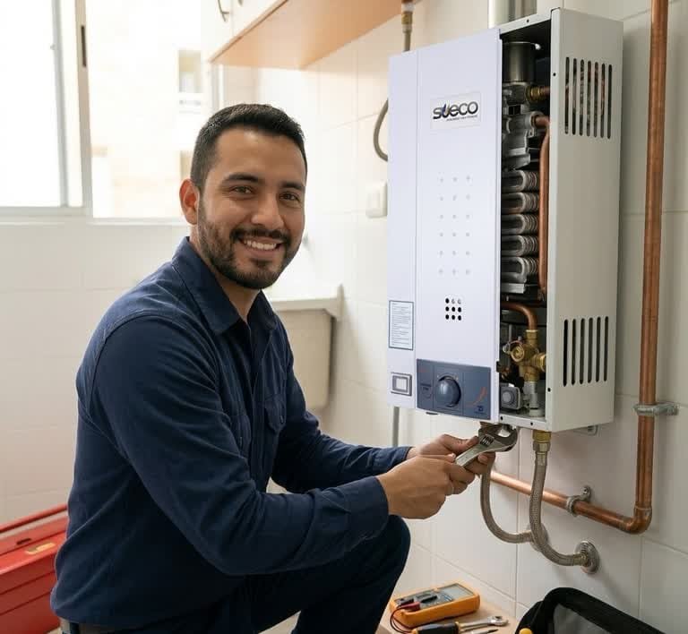 Técnico experto en la reparación de calentadores sueco en Cali con repuestos originales.